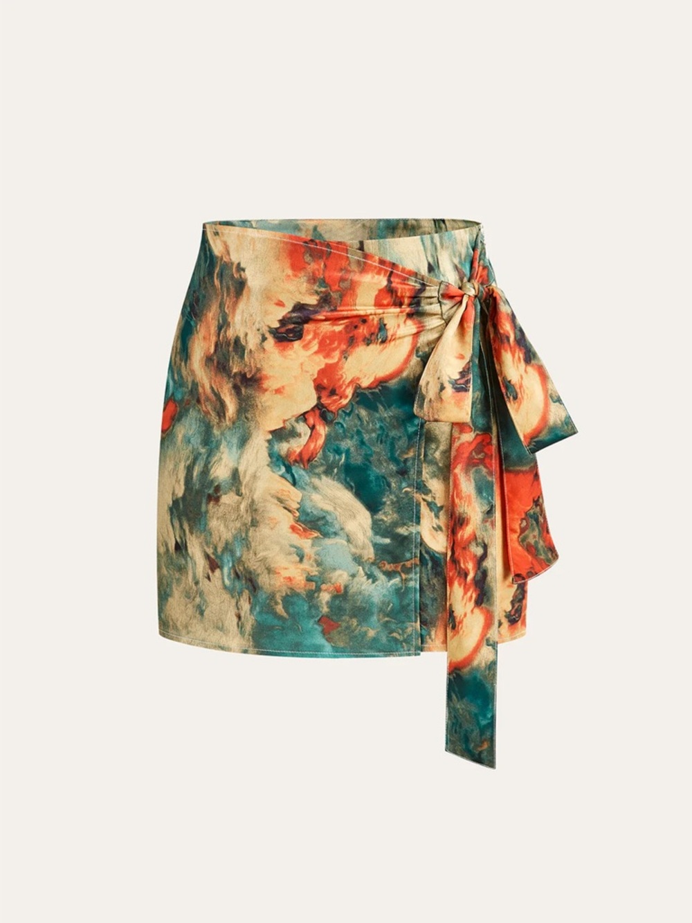 Commense Abstract Print Mini Skirt in Teal, Coral & Cream